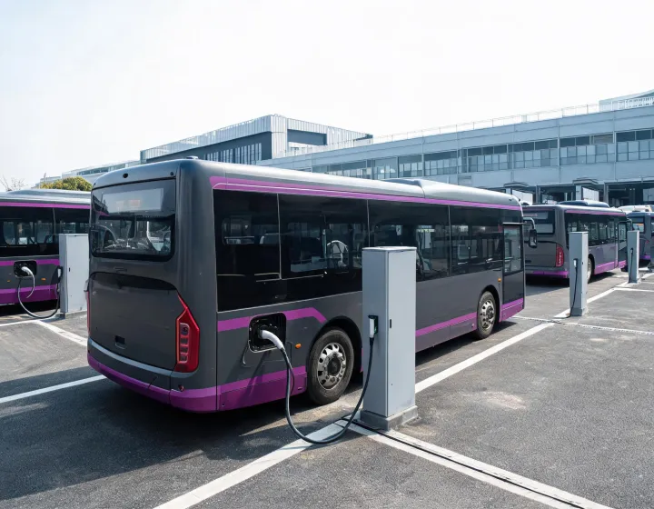 Electric city bus at a depot charging lane