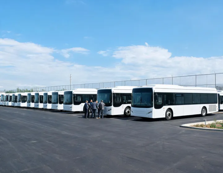 Unbranded electric buses arranged for fleet configuration review